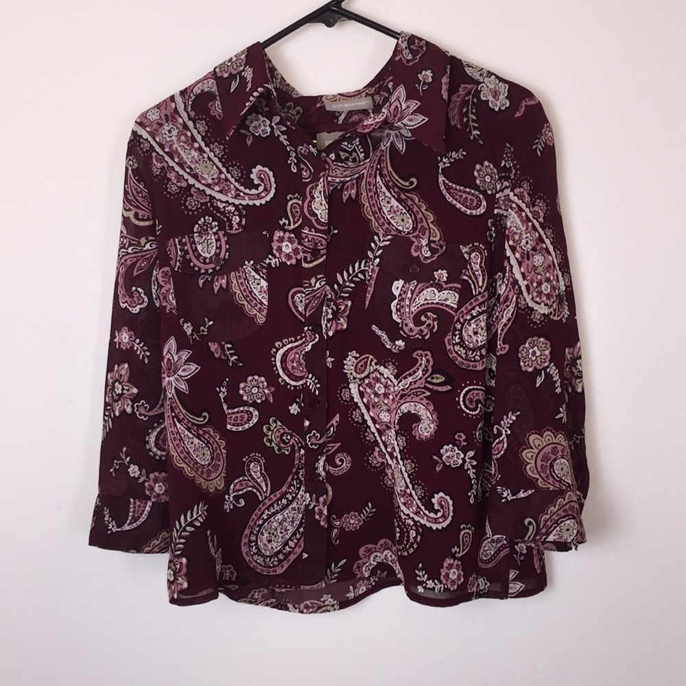 🌸 Croft & Barrow maroon sheer paisley …